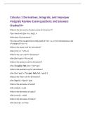 Calculus 1 Derivatives&comma; Integrals&comma; and Improper&NewLine;Integrals Review Exam questions and answers&NewLine;Graded A&plus;