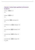 Calculus 1 review Exam questions and answers&NewLine;Graded A&plus;&NewLine;Limit law 1 -Lim K &equals; K&NewLine;X->C&NewLine;Limit law 2 -Lim X &equals; C&NewLine;X->C&NewLine;Limit Sum Rule -Lim &lpar;f&lpar;x&rpar;&plus;g&lpar;x&rpar;&rpar; &equals;L&plus;M&NewLine;X->C&NewLine;Limit Difference rule -Lim &lpar;f&lpar;x&rpar;-g&lpar;x&rpar;&rpar; 