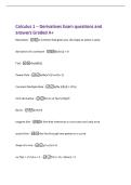 Calculus 1 &ndash; Derivatives Exam questions and&NewLine;answers Graded A&plus;