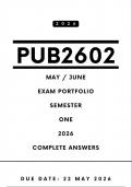PUB2602 May &sol; June Portfolio Answers - Semester 1 &comma; 2026 &vert; Due Date 22 May 2026