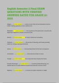 English Semester 2 Final EXAM QUESTIONS WITH VERIFIED ANSWERS RATED FOR GRADE A&plus; 2026