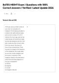 BATES HEENT Exam &vert; Questions with 100&percnt;&NewLine;Correct Answers &vert; Verified &vert; Latest Update 202