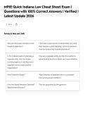 MPJE Quick Indiana Law Cheat Sheet Exam &vert;&NewLine;Questions with 100&percnt; Correct Answers &vert; Verified &vert;&NewLine;Latest Update 202