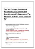 New York Pharmacy Jurisprudence &NewLine;Exam Practice Test Questions And &NewLine;Correct Answers &lpar;Verified Answers&rpar; Plus &NewLine;Rationales 2026 Q&A Instant Download &NewLine;Pdf 
