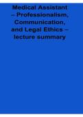 Medical Assistant Professionalism Communication and Legal Ethics Lecture Summary 2025&sol; 2026 Medical Assisting Professional Conduct and Ethics Review