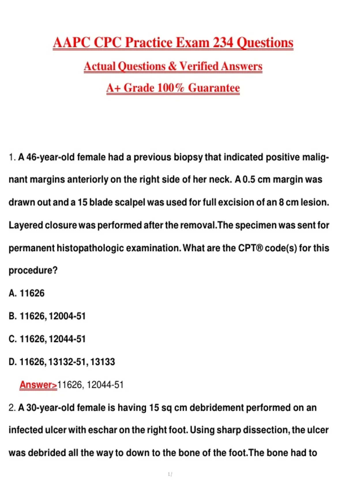 AAPC CPC Practice Exam 234 Questions Actual Questions & Verified ...