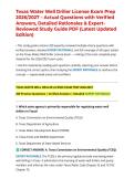 Texas Water Well Driller License Exam Prep 2026&sol;2027 &ndash; Actual Questions with Verified Answers&comma; Detailed Rationales & Expert-Reviewed Study Guide PDF &lpar;Latest Updated Edition&rpar;