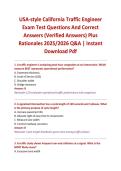  California Traffic Engineer Exam Test Questions And Correct Answers &lpar;Verified Answers&rpar; Plus Rationales 2025&sol;2026 Q&A &vert; Instant Download Pdf