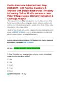 Florida Insurance Adjuster Exam Prep 2026&sol;2027 &ndash; 400 Practice Questions & Answers with Detailed Rationales &vert; Property & Casualty Claims&comma; Florida Insurance Laws&comma; Policy Interpretation&comma; Claims Investigation & Coverage Analysis