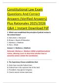 Constitutional Law Exam &NewLine;Questions And Correct &NewLine;Answers &lpar;Verified Answers&rpar; &NewLine;Plus Rationales 2025&sol;2026 &NewLine;Q&A &vert; Instant Download Pdf