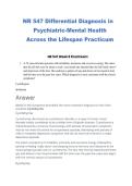 NR 547 Differential Diagnosis in Psychiatric-Mental Health Across the Lifespan Practicum &ndash; NR 547 &ndash; Chamberlain University &ndash; Complete Week 8 Final Exam Questions and Answers