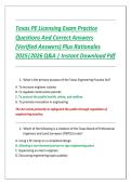 Texas PE Licensing Exam Practice Questions and Correct Answers &lpar;Verified Answers&rpar; Plus Rationales &vert; 2025&ndash;2026 &vert; Practice Questions with Answers for Instant Download