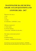 WASTEWATER MA MUNICIPAL &NewLine;GRADE 4 EXAM QUESTIONS AND &NewLine;ANSWERS 2026 - 2027 