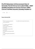 PLATO Edmentum US Government End of Semester Test 32-32 Correct &lpar;Latest 2026 &sol; 2027 Update&rpar; Questions & Correct Answers &lpar;100&percnt; Correct Verified Answers&rpar; Already Graded A&plus;