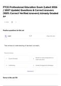 FTCE Professional Education Exam &lpar;Latest 2026 &sol; 2027 Update&rpar; Questions & Correct Answers &lpar;100&percnt; Correct Verified Answers&rpar; Already Graded A&plus;