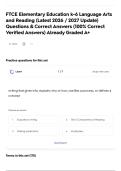 FTCE Elementary Education k-6 Language Arts and Reading &lpar;Latest 2026 &sol; 2027 Update&rpar; Questions & Correct Answers &lpar;100&percnt; Correct Verified Answers&rpar; Already Graded A&plus;