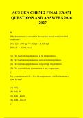 ACS GEN CHEM 2 FINAL EXAM &NewLine;QUESTIONS AND ANSWERS 2026 - 2027