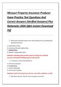 Missouri Property Insurance Producer &NewLine;Exam Practice Test Questions And &NewLine;Correct Answers &lpar;Verified Answers&rpar; Plus &NewLine;Rationales 2026 Q&A Instant Download &NewLine;Pdf 