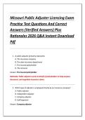 Missouri Public Adjuster Licensing Exam &NewLine;Practice Test Questions And Correct &NewLine;Answers &lpar;Verified Answers&rpar; Plus &NewLine;Rationales 2026 Q&A Instant Download &NewLine;Pdf 