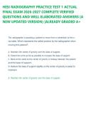 HESI RADIOGRAPHY PRACTICE TEST 1 ACTUAL  &NewLine;FINAL EXAM 2026-2027 COMPLETE VERIFIED &NewLine;QUESTIONS AND WELL ELABORATED ANSWERS &lpar;A &NewLine;NEW UPDATED VERSION&rpar; &vert;ALREADY GRADED A&plus;