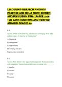 LEADERSHIP RESEARCH FINDINGS&NewLine;PRACTICE AND SKILLS TENTH EDITION&NewLine;ANDREW DUBRIN FINAL PAPER 2026&NewLine;TEST BANK QUESTIONS AND VERIFIED&NewLine;ANSWERS GRADED A&plus;