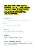 LEADERSHIP RESEARCH FINDINGS&NewLine;PRACTICE AND SKILLS TENTH EDITION&NewLine;ANDREW DUBRIN STUDY GUIDE 2026&NewLine;FULL QUESTIONS WITH CORRECT&NewLine;ANSWERS GRADED A&plus;
