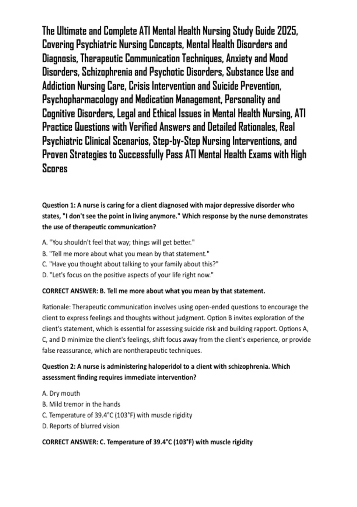 The Ultimate and Complete ATI Mental Health Nursing Study Guide 2025 ...