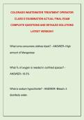 COLORADO WASTEWATER TREATMENT OPERATOR &NewLine;CLASS D EXAMINATION ACTUAL FINAL EXAM &NewLine;COMPLETE QUESTIONS AND DETAILED SOLUTIONS &NewLine;LATEST VERSION&excl;&excl;