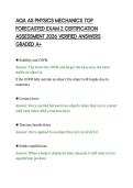 AQA AS PHYSICS MECHANICS TOP&NewLine;FORECASTED EXAM 2 CERTIFICATION&NewLine;ASSESSMENT 2026 VERIFIED ANSWERS&NewLine;GRADED A&plus;