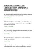 HONDROS NUR 150 EXAM 2 2026&NewLine;ASSESSMENT SCRIPT QUESTION BANK&NewLine;DETAILED RESPONSES&NewLine;