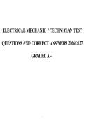 ELECTRICAL MECHANIC &sol; TECHNICIAN TEST&NewLine;QUESTIONS AND CORRECT ANSWERS 2026&sol;2027&NewLine;GRADED A&plus; &period;
