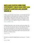 MATH 225N STATISTICS WEEK FOUR&NewLine;CONTINGENCY TABLES EXAM SCRIPT 2026&NewLine;COMPLETE QUESTIONS AND ANSWERS&NewLine;GRADED A&plus;