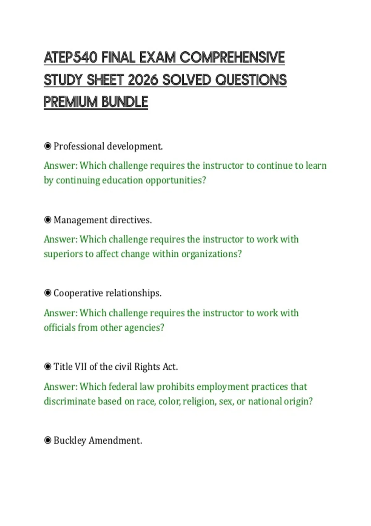 ATEP540 FINAL EXAM COMPREHENSIVE STUDY SHEET 2026 SOLVED QUESTIONS ...