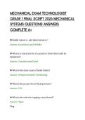 MECHANICAL EXAM TECHNOLOGIST&NewLine;GRADE 1 FINAL SCRIPT 2026 MECHANICAL&NewLine;SYSTEMS QUESTIONS ANSWERS&NewLine;COMPLETE A&plus;