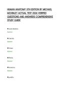 HUMAN ANATOMY 5TH EDITION BY MICHAEL&NewLine;MCKINLEY ACTUAL TEST 2026 VERIFIED&NewLine;QUESTIONS AND ANSWERS COMPREHENSIVE&NewLine;STUDY GUIDE&NewLine;