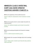 MINNESOTA CLASS D WATER FINAL&NewLine;SCRIPT 2026 WATER OPERATOR&NewLine;QUESTIONS ANSWERS COMPLETE A&plus;