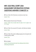 MISY 5325 FINAL SCRIPT 2026&NewLine;MANAGEMENT INFORMATION SYSTEMS&NewLine;QUESTIONS ANSWERS COMPLETE A&plus;