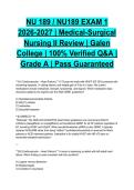 NU 189 &sol; NU189 EXAM 1 2026-2027 &vert; Medical-Surgical Nursing II Review &vert; Galen College &vert; 100&percnt; Verified Q&A &vert; Grade A &vert; Pass Guaranteed
