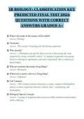 IB BIOLOGY&colon; CLASSIFICATION KEY&NewLine;PREDICTED FINAL TEST 2026&NewLine;QUESTIONS WITH CORRECT&NewLine;ANSWERS GRADED A&plus;&NewLine;