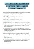 ICC MASONRY FINAL TEST 2026&NewLine;QUESTIONS WITH CORRECT&NewLine;ANSWERS GRADED A&plus;&NewLine;