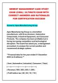 2026-2027 NEWEST MANAGEMENT CASE STUDY&NewLine;EXAM &lpar;CIMA&rpar; &vert; ULTIMATE EXAM WITH&NewLine;CORRECT ANSWERS AND RATIONALES&NewLine;FOR CERTIFICATION SUCCESS
