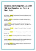 Advanced Risk Management 402 &lpar;ARM &NewLine;402&rpar; Exam Questions and Answers &NewLine;Study Guide 