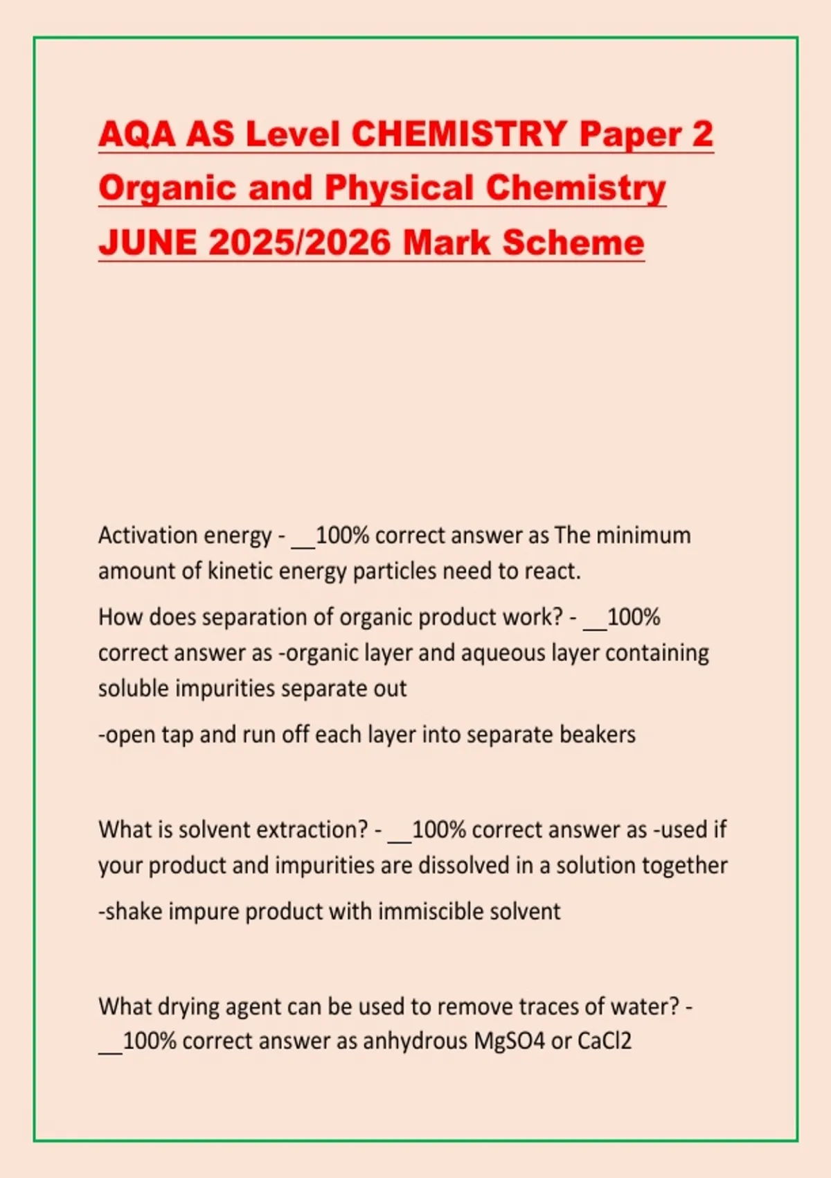 AQA AS Level Chemistry Paper 2 Organic and Physical Chemistry Questions ...