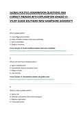 GLOBAL POLITICS EXAMINATION QUESTIONS AND &NewLine;CORRECT ANSWER WITH EXPLANATION GRADED A&plus; &NewLine;STUDY GUIDE SOUTHERN NEW HAMPSHIRE UNIVERSITY &NewLine;