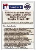 NYS EMT-B State Exam 2026&sol;27 Updated &ndash; Questions & Answers &lpar;Verified Answers&rpar; &vert; 100&percnt; Guaranteed Pass &vert;&vert; Complete A&plus; Guide