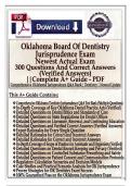 Oklahoma Board of Dentistry Jurisprudence Exam &ndash; Newest Actual Exam &vert; 300 Questions & Correct Answers &lpar;Verified Answers&rpar; &vert;&vert; Complete A&plus; Guide