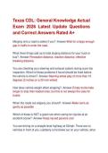 Texas CDL&colon; General Knowledge Actual &NewLine;Exam 2026 Latest Update Questions &NewLine;and Correct Answers Rated A&plus; 