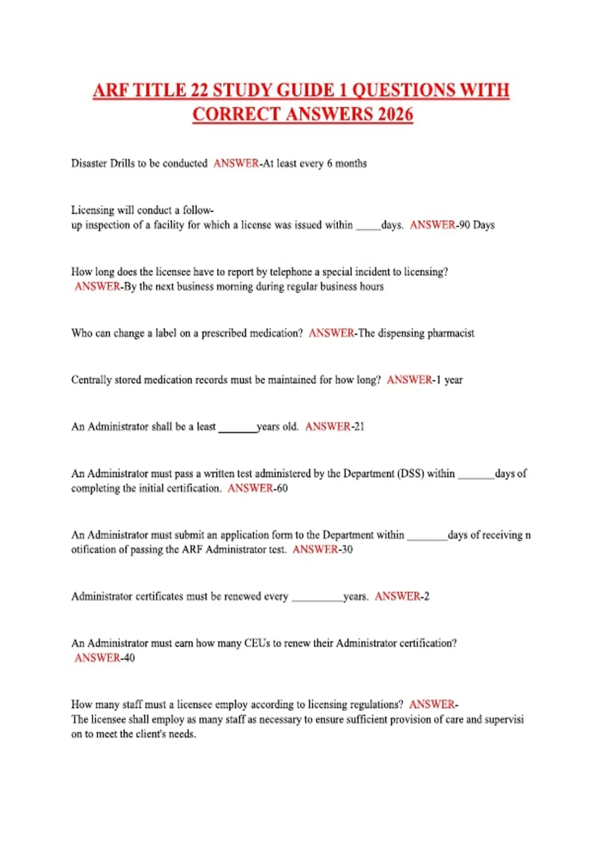 ARF TITLE 22 STUDY GUIDE 1 QUESTIONS WITH CORRECT ANSWERS 2026 - Arf ...