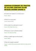 CANADIAN CITIZENSHIP TEST PRACTICE&NewLine;SET 2026 REAL QUESTIONS SOLVED&NewLine;DETAILED ANSWERS GRADED A&plus;
