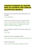 CANADIAN CITIZENSHIP TEST QUESTION&NewLine;BANK 2026 AUTHENTIC ITEMS COMPLETE&NewLine;SOLUTION PACK GRADED A&plus;